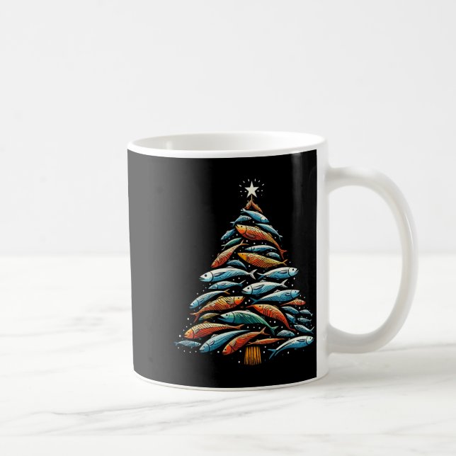 Funny Tuna Fish Christmas Tree Santa Claus Xmas Fi Coffee Mug (Right)
