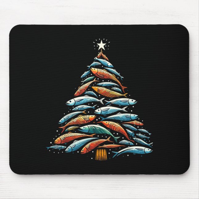 Funny Tuna Fish Christmas Tree Santa Claus Xmas Fi Mouse Pad (Front)