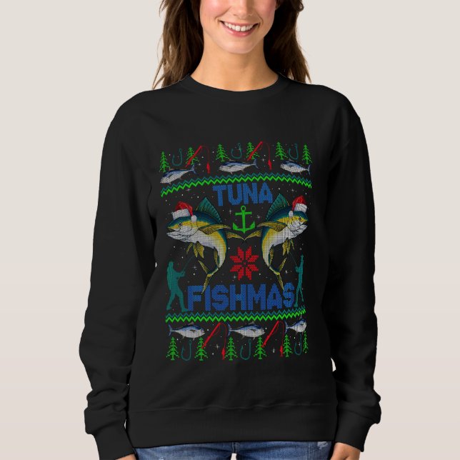 Funny Tuna Fishing Ugly Christmas Sweater (Front)
