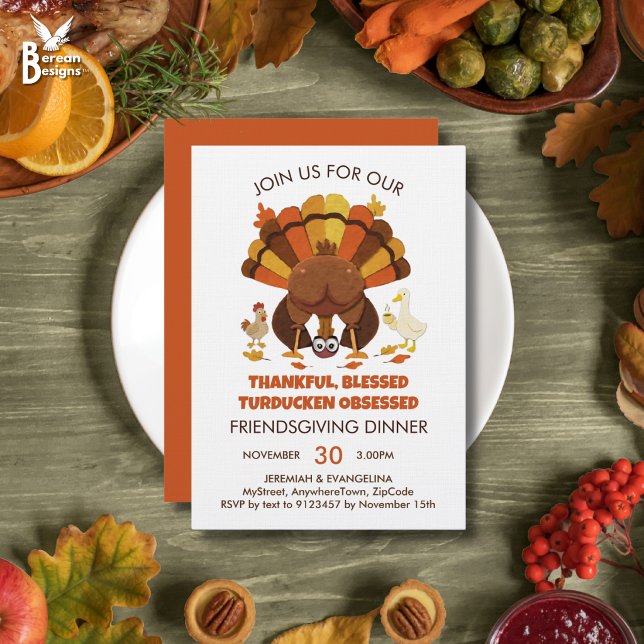 Funny Turducken FRIENDSGIVING Dinner Invitation (Funny THANKFUL BLESSED TURDUCKEN OBSESSED Friendsgiving Dinner Invitation for family and friends.)