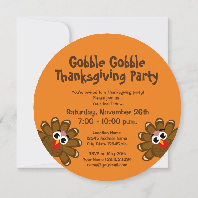 Funny turkey cartoon Thanksgiving dinner party Invitation (Back)