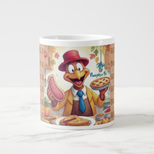 Funny Turkey Chef in action,Thanksgiving Large Coffee Mug