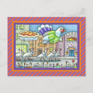 FUNNY TURKEY DAY PARADE HELIUM BALLOONS POSTCARD
