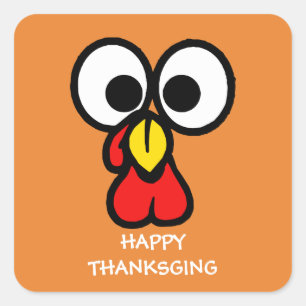 Funny Turkey Face Happy Thanksgiving Square Sticker