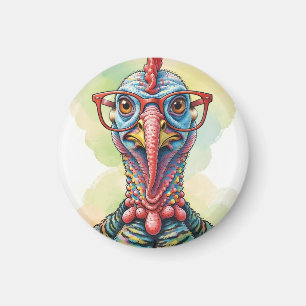 Funny Turkey in Glasses Cartoon Fun Magnet
