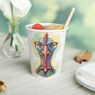 Funny Turkey in Glasses Cartoon Fun Paper Cups