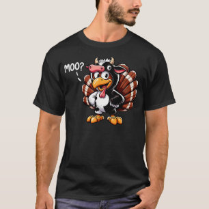 Funny Turkey Moo Thanksgiving Turkey Cow Moo Men W T-Shirt