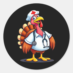 Funny Turkey Nurse Cartoon Thanksgiving Nurses  Classic Round Sticker
