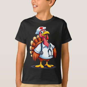 Funny Turkey Nurse Cartoon Thanksgiving Nurses  T-Shirt