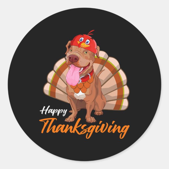 Funny Turkey Pitbull Dog Maple Leaf Fall Vibes Tha Classic Round Sticker (Front)