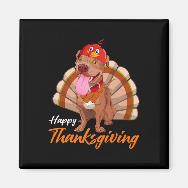 Funny Turkey Pitbull Dog Maple Leaf Fall Vibes Tha Magnet (Front)