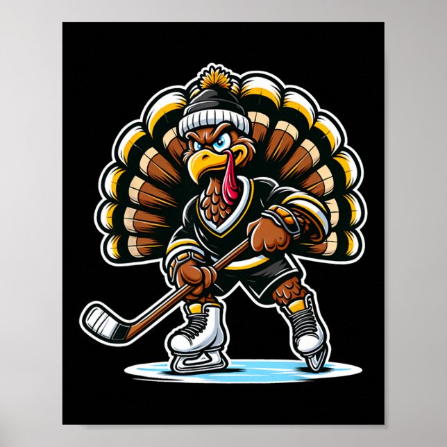 Funny Turkey Playing Ice Hockey Thanksgiving Sport Poster (Front)
