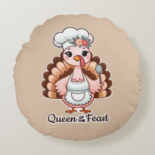 Funny Turkey Queen - Thanksgiving Feast Humour Round Cushion