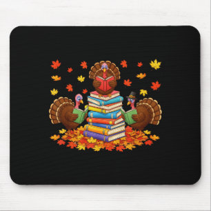 Funny Turkey Reading Book Fall Thanksgiving Teache Mouse Pad