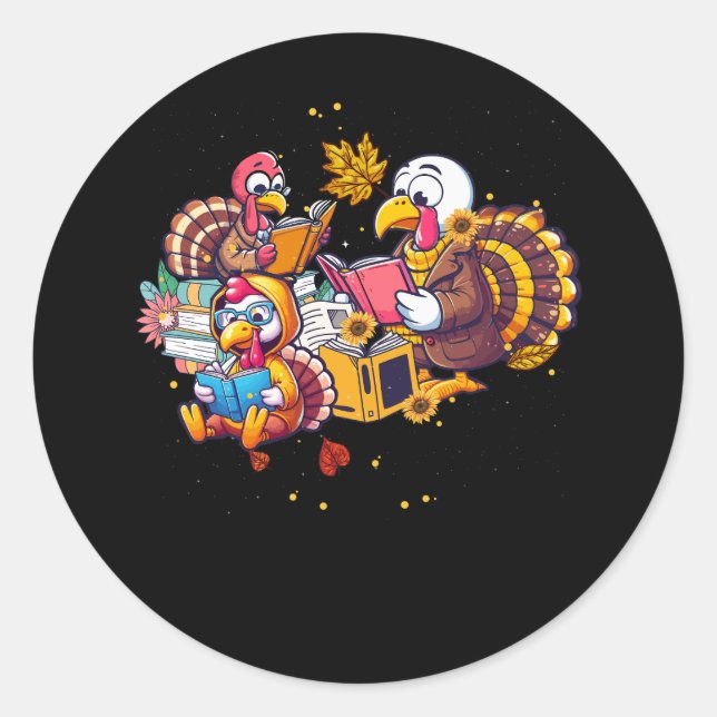 Funny Turkey Reading Book Librarian Bookworm Thank Classic Round Sticker (Front)