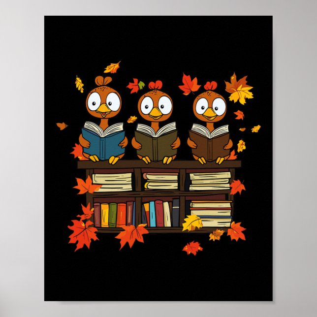 Funny Turkey Reading Book Librarian Bookworm Thank Poster (Front)