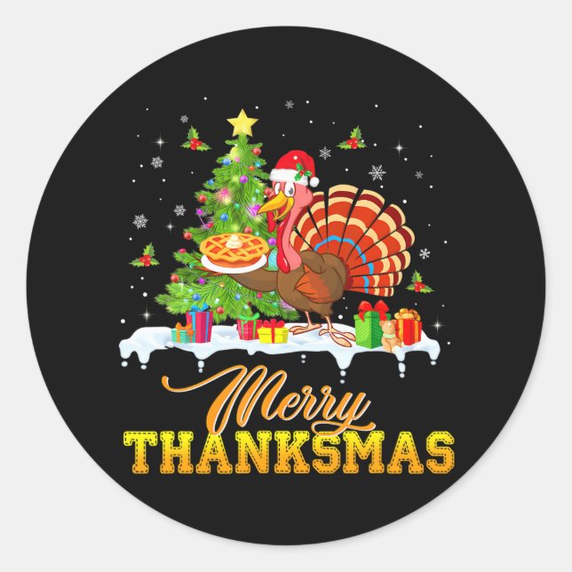 Funny Turkey Santa Merry Thanksmas Christmas Classic Round Sticker (Front)