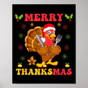 Funny Turkey Santa Merry Thanksmas Christmas Thank Poster