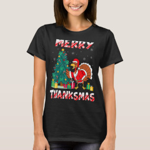 Funny Turkey Santa Merry Thanksmas Christmas Thank T-Shirt