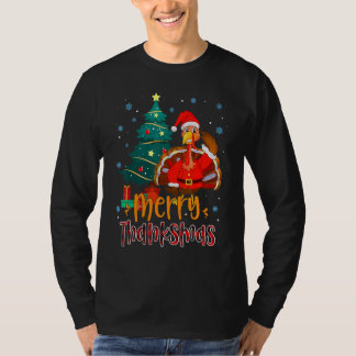 Funny Turkey Santa Merry Thanksmas Christmas Thank T-Shirt