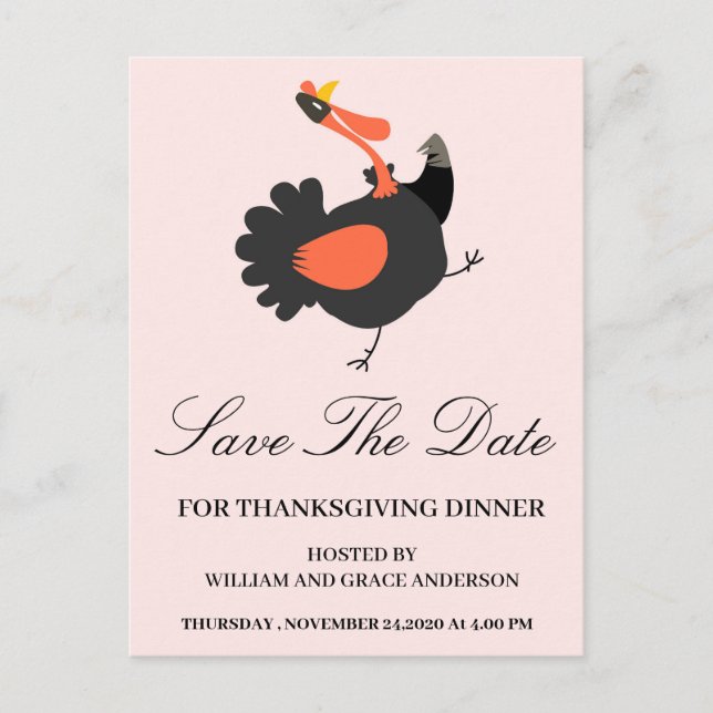 Funny Turkey Save the Date Thanksgiving   Postcard (Front)