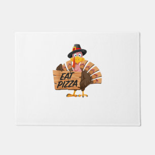Funny Turkey Thanksgiving Eat Pizza Vegan Pilgrim Doormat