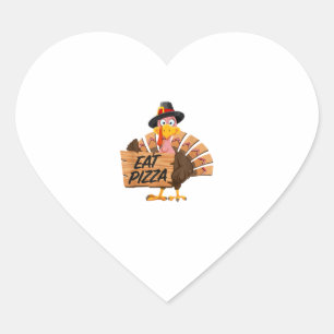 Funny Turkey Thanksgiving Eat Pizza Vegan Pilgrim Heart Sticker
