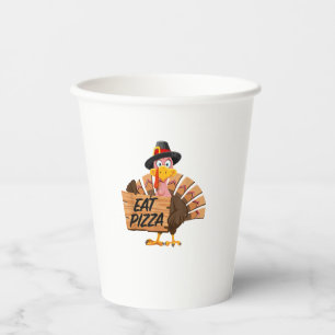Funny Turkey Thanksgiving Eat Pizza Vegan Pilgrim  Paper Cups
