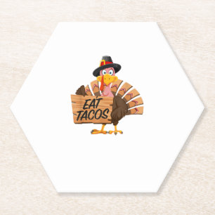 Funny Turkey Thanksgiving Eat Tacos Vegan Pilgrim  Paper Coaster