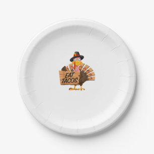 Funny Turkey Thanksgiving Eat Tacos Vegan Pilgrim Paper Plate