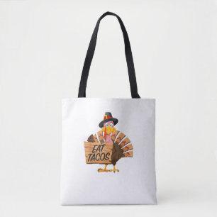Funny Turkey Thanksgiving Eat Tacos Vegan Pilgrim Tote Bag