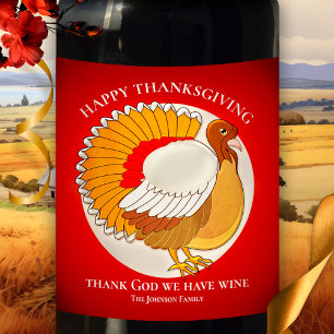 Funny Turkey Thanksgiving Personalised Wine Label