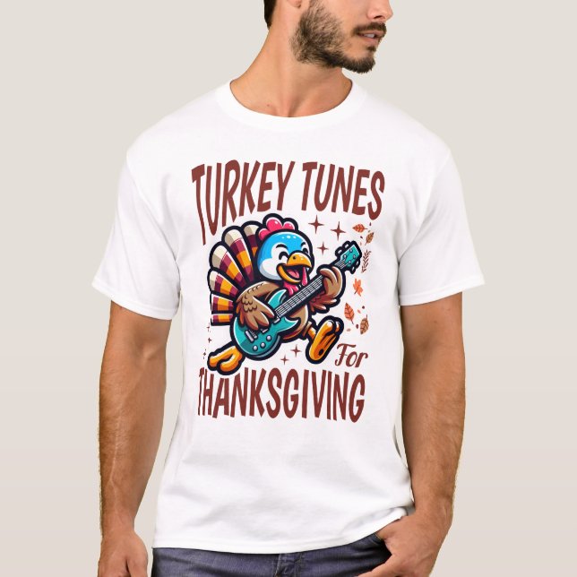 Funny Turkey Tunes Thanksgiving Music T-Shirt (Front)