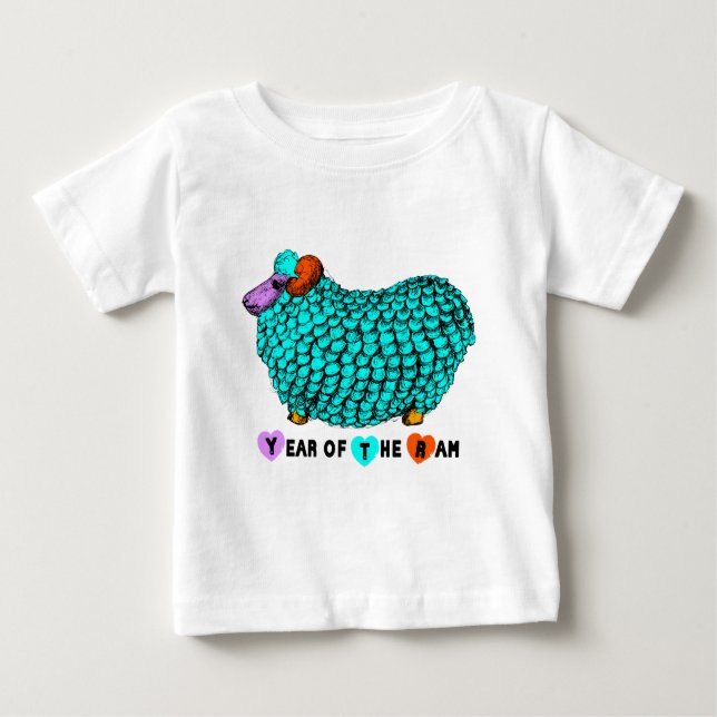Funny Turquoise Ram Chinese New Year Zodiac Baby T T-Shirt (Front)