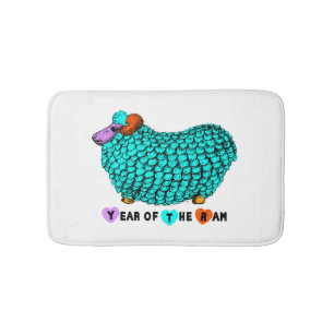 Funny Turquoise Ram Chinese Year Zodiac Bath Mat