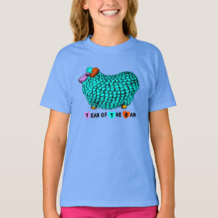 Funny Turquoise Ram Chinese Year Zodiac Girl Tee