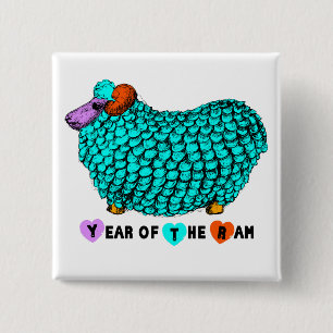 Funny Turquoise Ram Chinese Year Zodiac Square B 15 Cm Square Badge