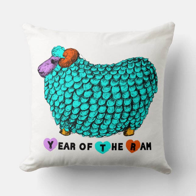 Funny Turquoise Ram Chinese Year Zodiac Square P Cushion (Front)