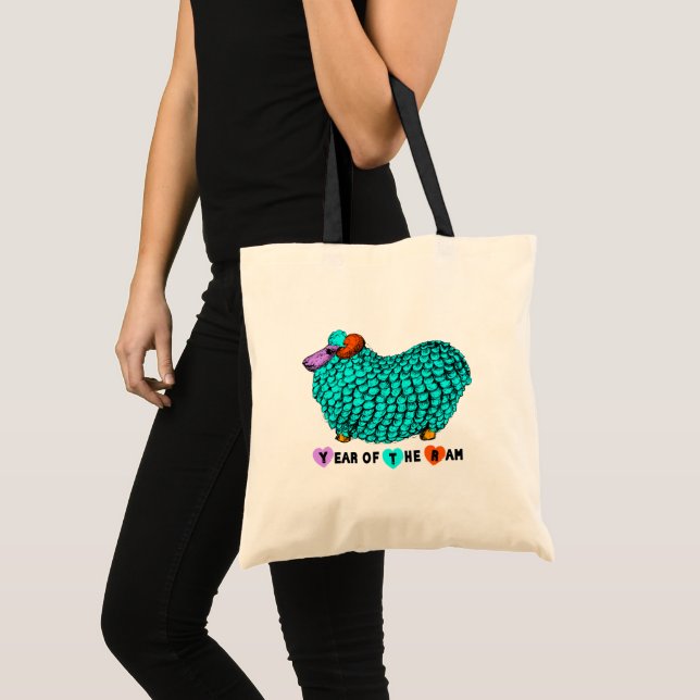 Funny Turquoise Ram Chinese Year Zodiac Tote Bag (Front (Product))