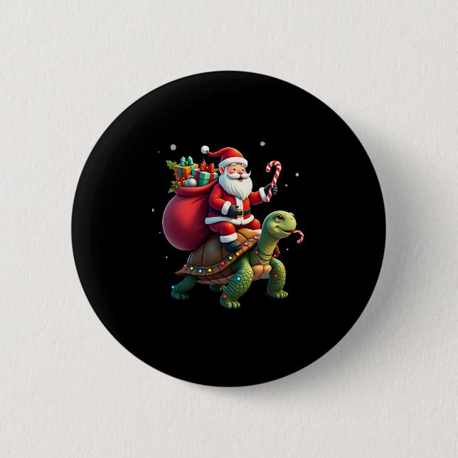 Funny Turtle Christmas Santa Riding Sea Turtle Xma 6 Cm Round Badge (Front)