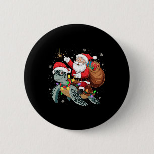 Funny Turtle Christmas Santa Riding Sea Turtle Xma 6 Cm Round Badge