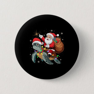 Funny Turtle Christmas Santa Riding Sea Turtle Xma 6 Cm Round Badge