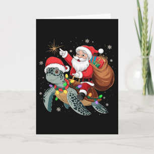 Funny Turtle Christmas Santa Riding Sea Turtle Xma Card