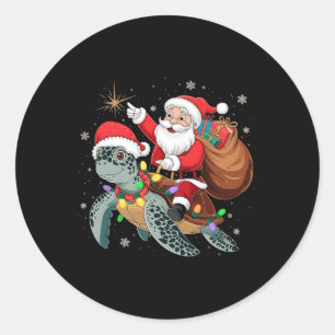 Funny Turtle Christmas Santa Riding Sea Turtle Xma Classic Round Sticker
