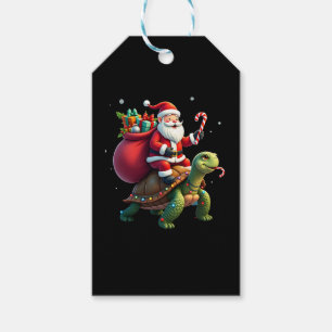 Funny Turtle Christmas Santa Riding Sea Turtle Xma Gift Tags