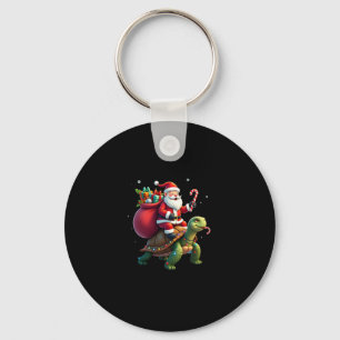 Funny Turtle Christmas Santa Riding Sea Turtle Xma Key Ring