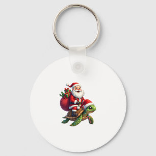Funny Turtle Christmas Santa Riding Sea Turtle Xma Key Ring