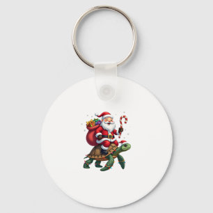 Funny Turtle Christmas Santa Riding Sea Turtle Xma Key Ring