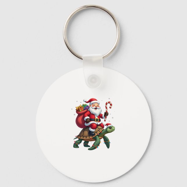 Funny Turtle Christmas Santa Riding Sea Turtle Xma Key Ring (Front)