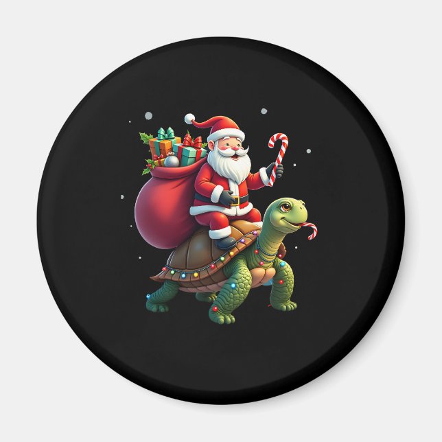 Funny Turtle Christmas Santa Riding Sea Turtle Xma Magnet (Front)